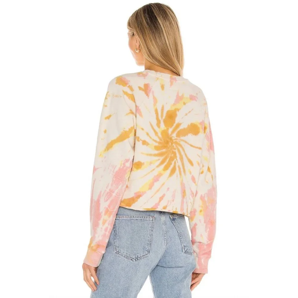 MOTHER The Loafer Crop Fray Sweatshirt In Coral Haze & Lemon - Picture 10 of 10